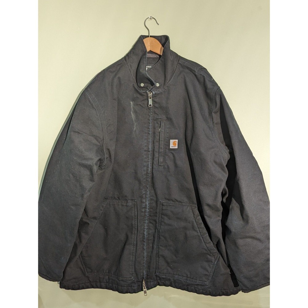 Carhartt Men's Black Loose Fit Winter Jacket with Grey Insulated Faux Fur 3XL